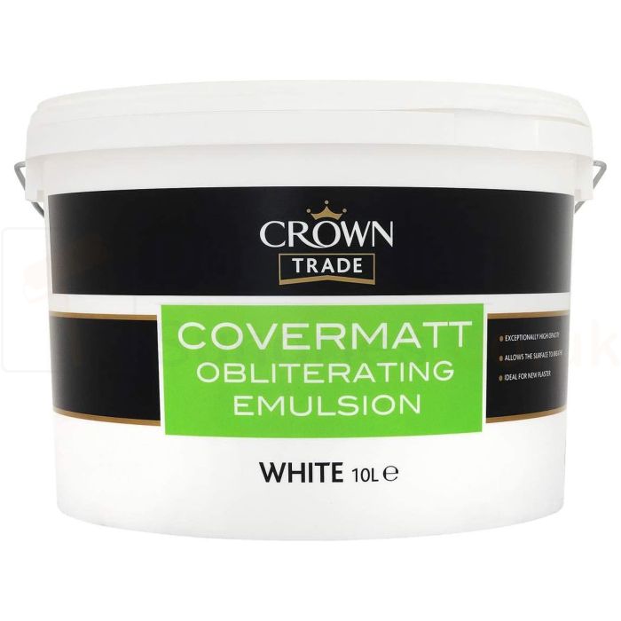 Crown Covermatt Obliterating Emulsion White Paint 10Ltr