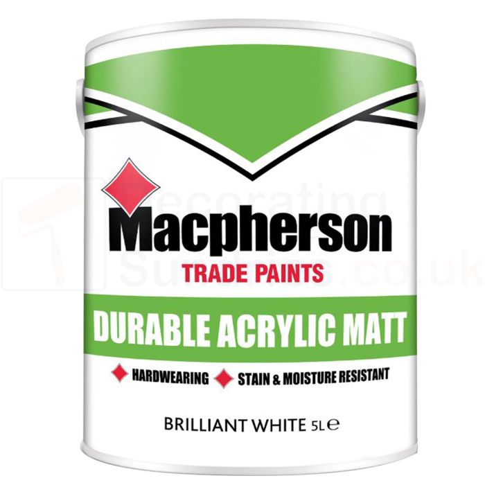 Macpherson Durable Acrylic Matt Brilliant White 5 Litres